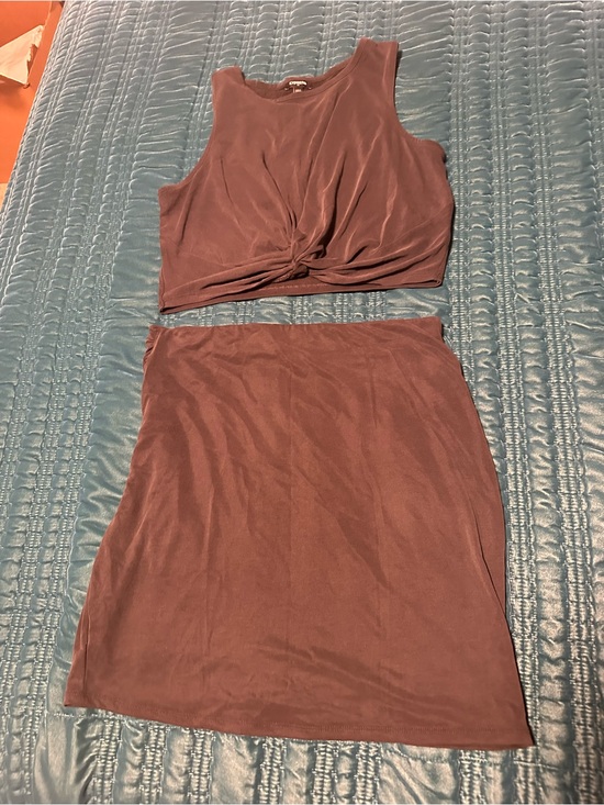 Express Dresses & Skirts - Express Grey Twist-Front Crop Top and Mini Skirt Set